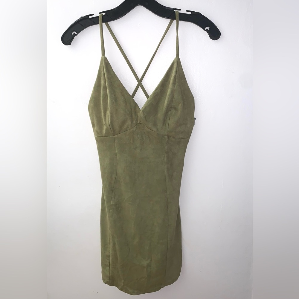 Love Culture Suede Green V Neck Bodycon Dress Size Medium